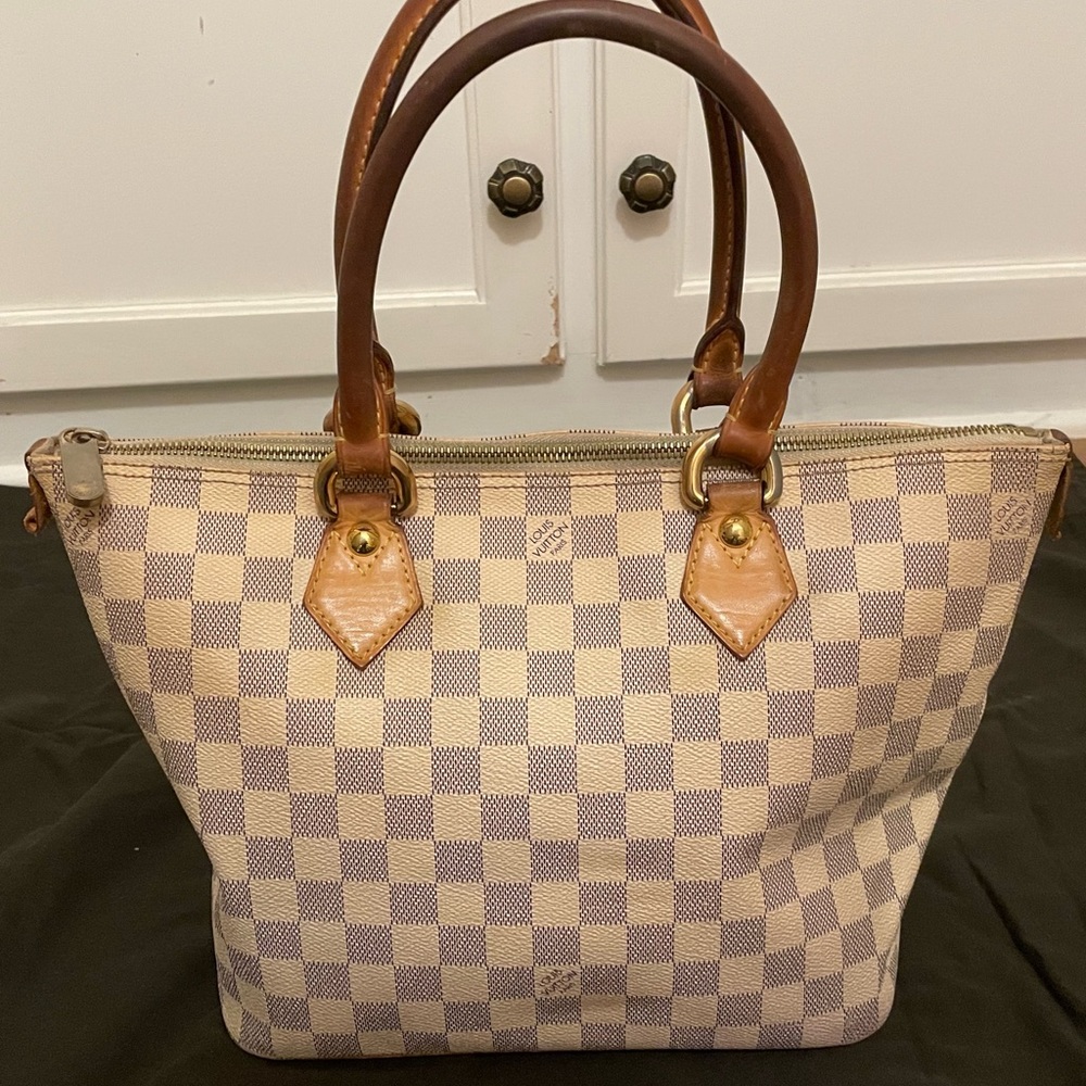 Authentic Louis Vuitton Tote Bag Saleya PM Damier Azur Used LV Handbag Vintage